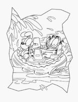 coloriage garfield dans une barque